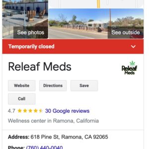 Releaf Meds Temporarily Closed