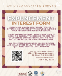 County Supervisor Announces Expungement Clinic Clear your record through Expungement Clinic