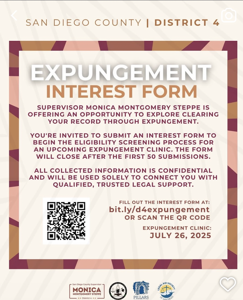 County Supervisor Announces Expungement Clinic Clear your record through Expungement Clinic