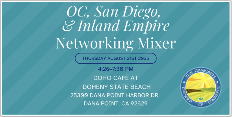 The Cannabis Chamber of Commerce's OC, San Diego, & Inland Empire Regions are collaborating to host a networking mixer at Doho Cafe on Doheny State Beach!